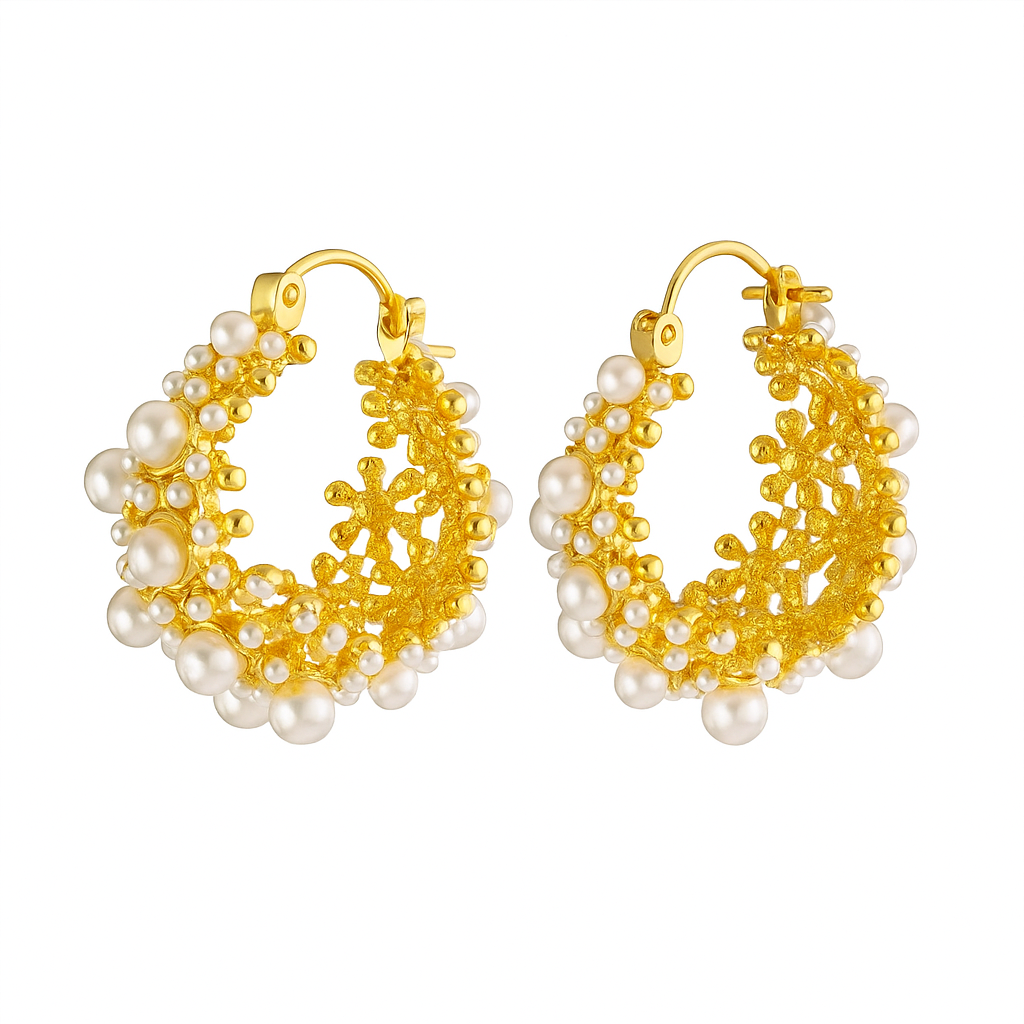 Brincos Aurora Boreal – Geométricos em Cobre com Pérolas Delicadas Feminino