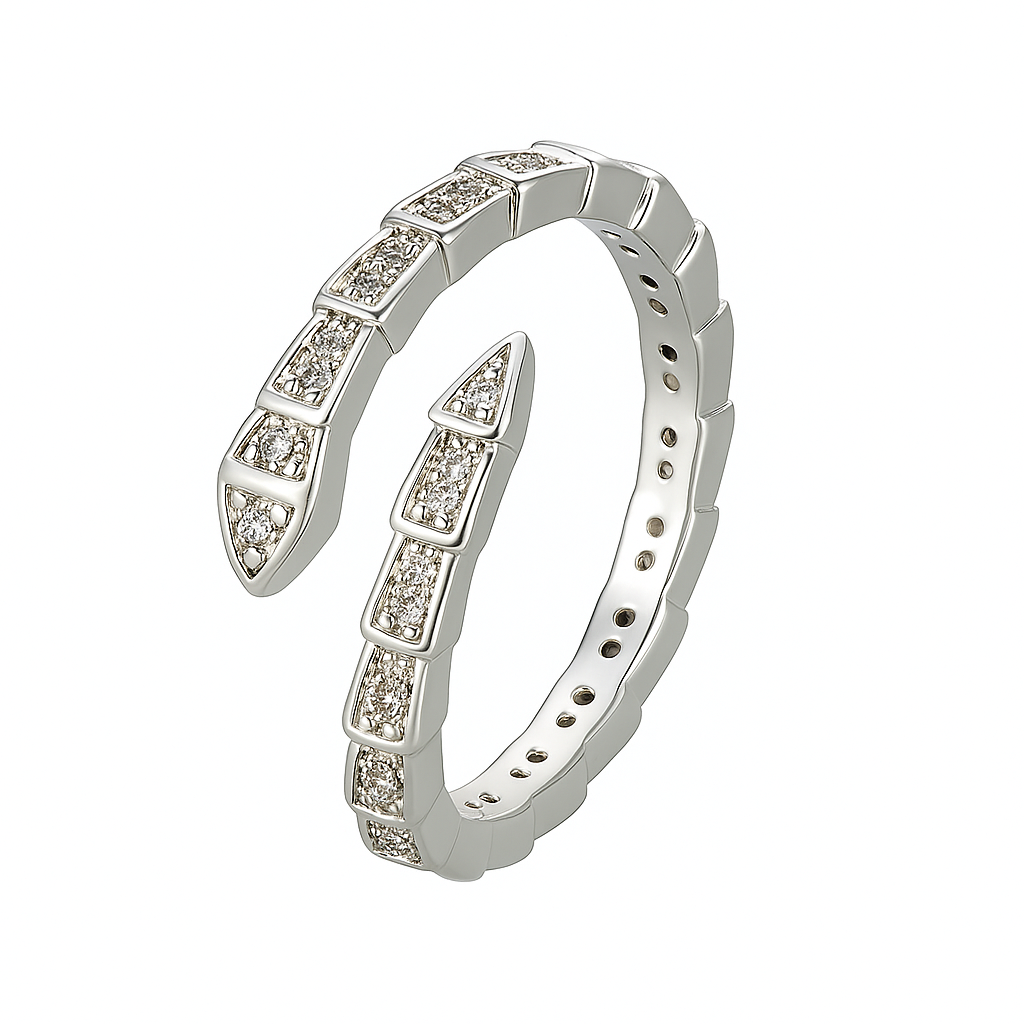 Anel Serpente Ajustável – Detalhes em Zircônia Brilhante