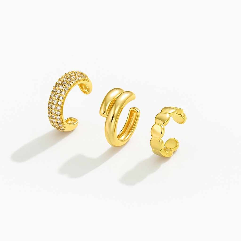 Kit de 3 Brincos Dourados – Toque Clássico e Moderno