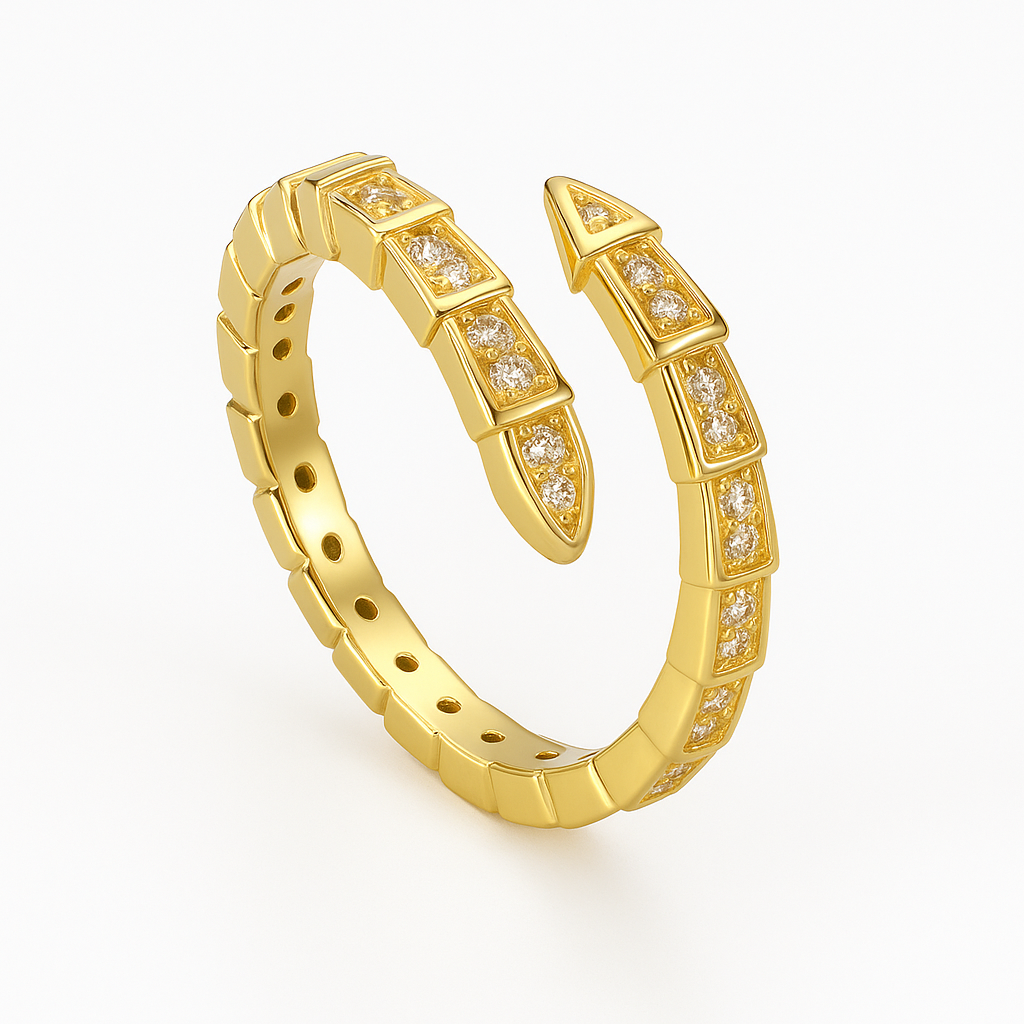 Anel Serpente Ajustável – Detalhes em Zircônia Brilhante