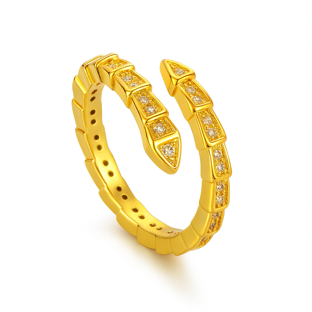 Anel Serpente Ajustável – Detalhes em Zircônia Brilhante