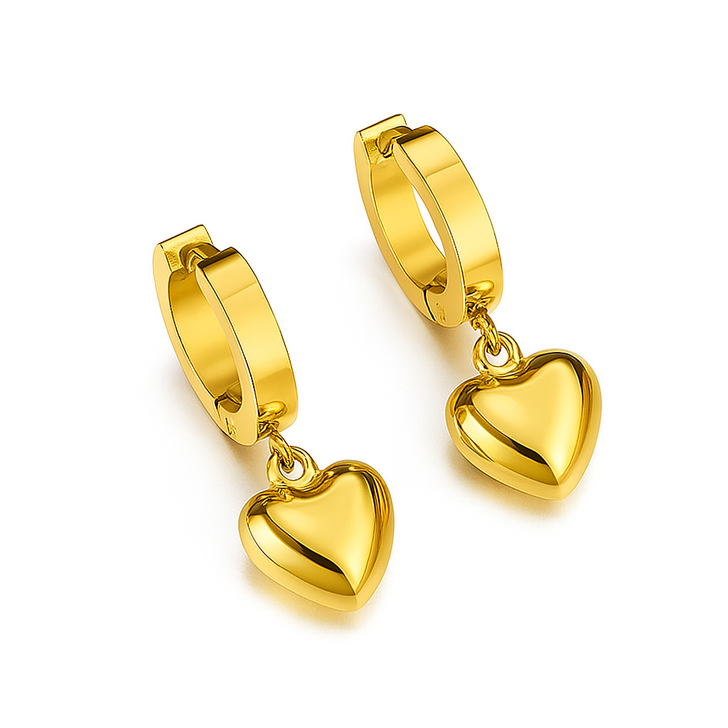 Conjunto  Coração do Amor Dourado Feminino 3 Peças Brinco Pulseira Colar