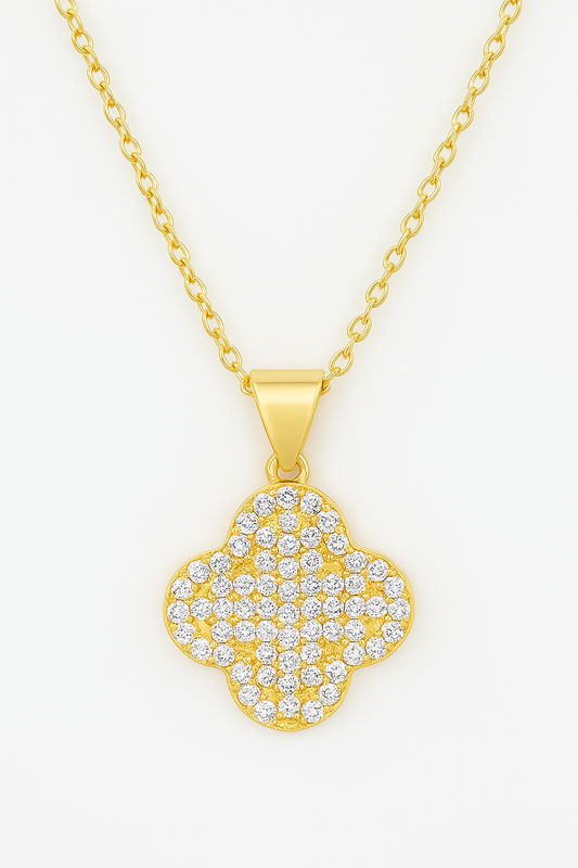 Colar Trevo Elegante em Dourado com Zircônia